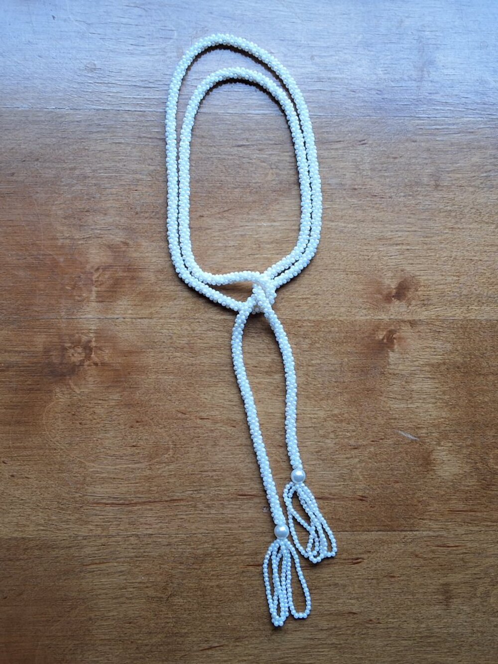Vintage Cream Beaded Necklace or Belt 50 Inch Length